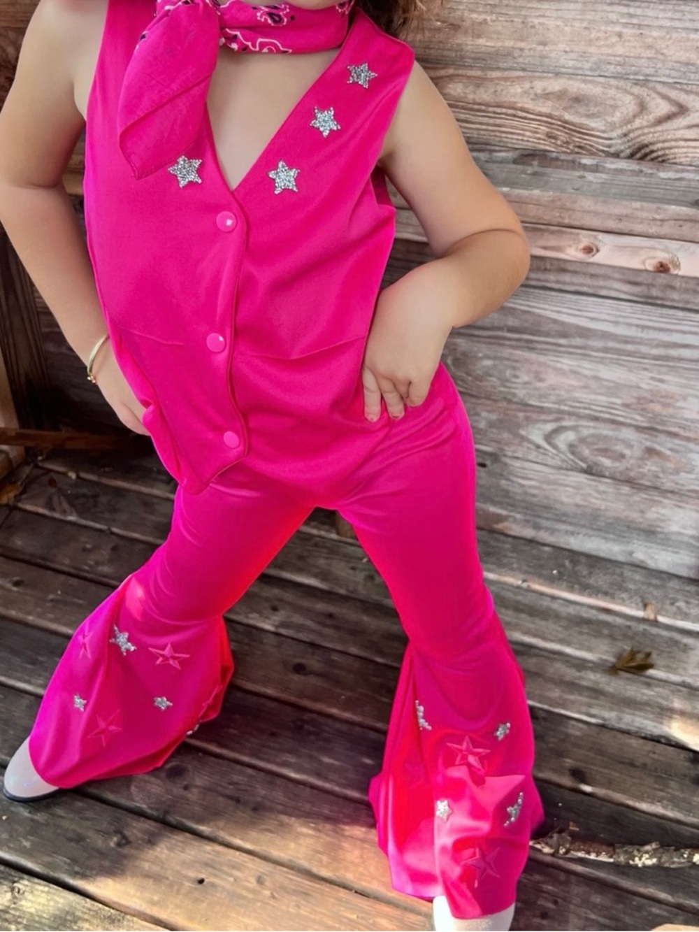 Hot Pink Star Embellished Girls' Flare Set